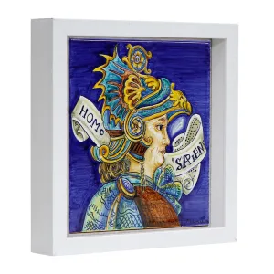 WALL ART: Hand Painted Deruta Tile framed on a Shadow Box (Homo Sapiens)