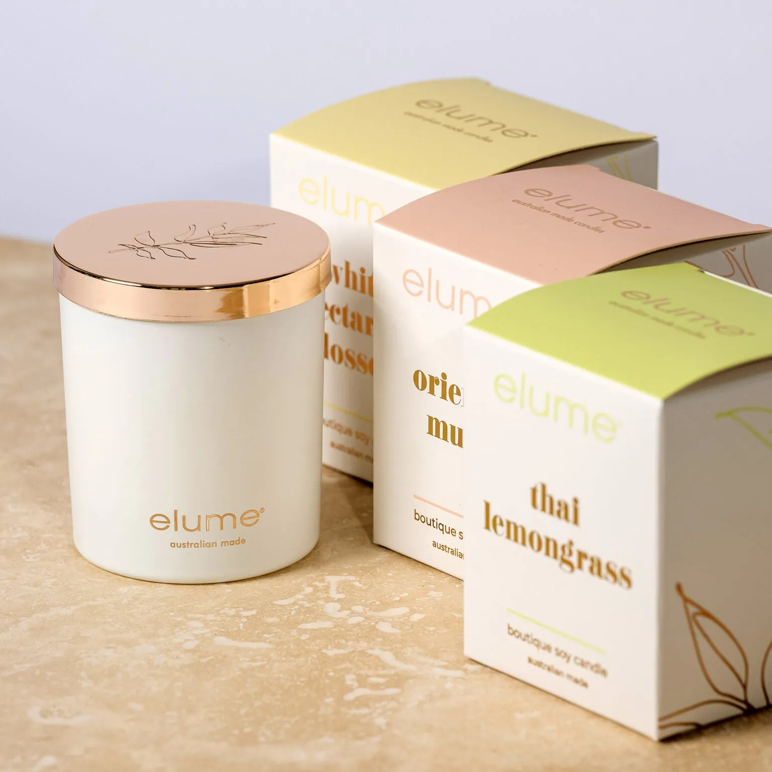 White Nectrane Blossom: Elume Boutique Soy Candle