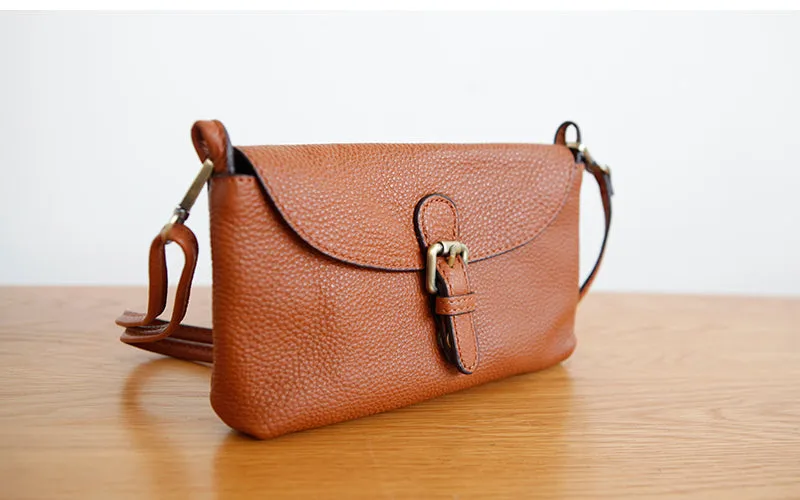 Womens Brown Leather Flap Crossbody Bag Purse Ladies Shoulder Bag