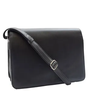 Womens Leather Cross Body Bag Flap Over Messenger Office Organiser HOL323 Black