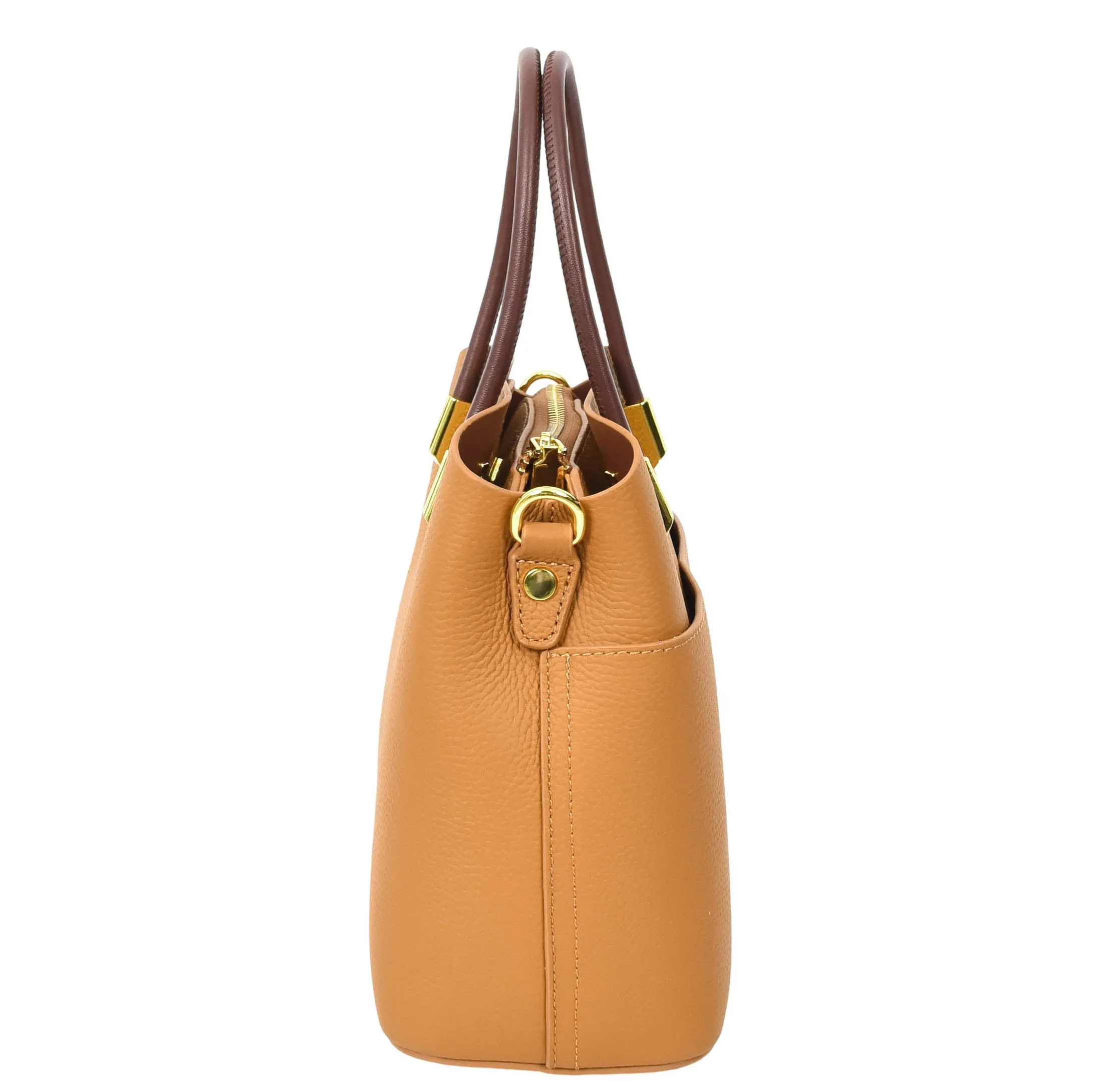 Womens Leather Top Handle Bag Ella Tan